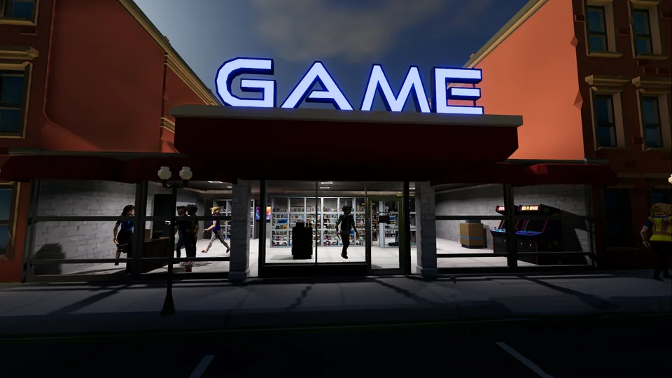 The storefront in the evening