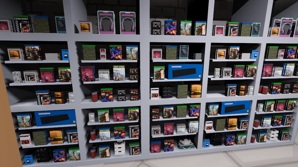 A Game Shelf full of game cases and accessories